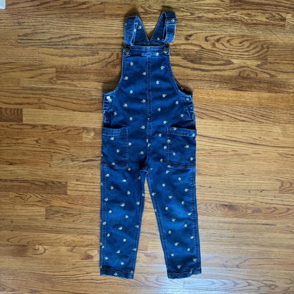 Hanna Andersson Girls 8 130cm Blue Denim Daisy Embroidered Jeans Overalls Floral